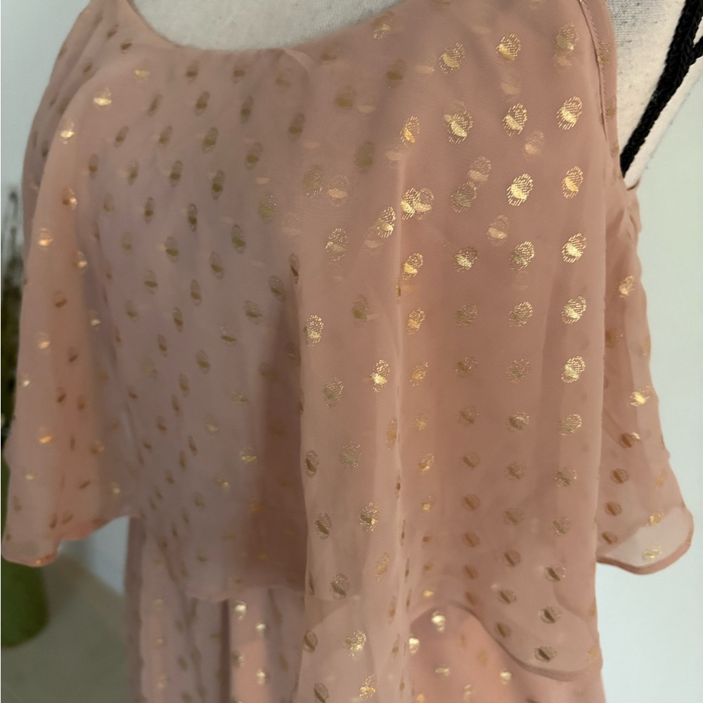 Lulus small maxi dress light pink gold print 633 - Picture 3 of 7